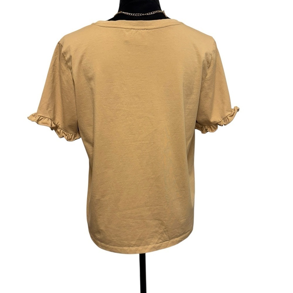Princess Polly Roxy Ruffle Sleeve Top Feminine Minimalist Capsule Tan Size 4 - Picture 5 of 10